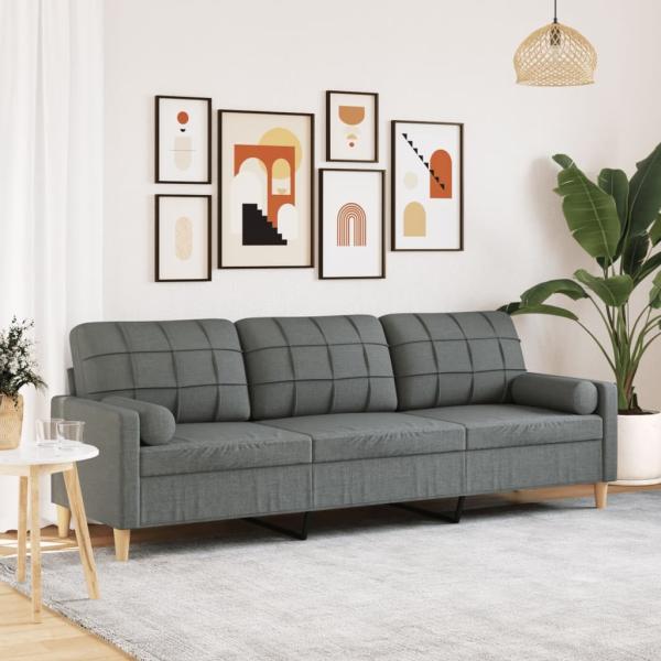 vidaXL Sofa 3-Sitzer mit Zierkissen Dunkelgrau 210 cm Stoff 3278202