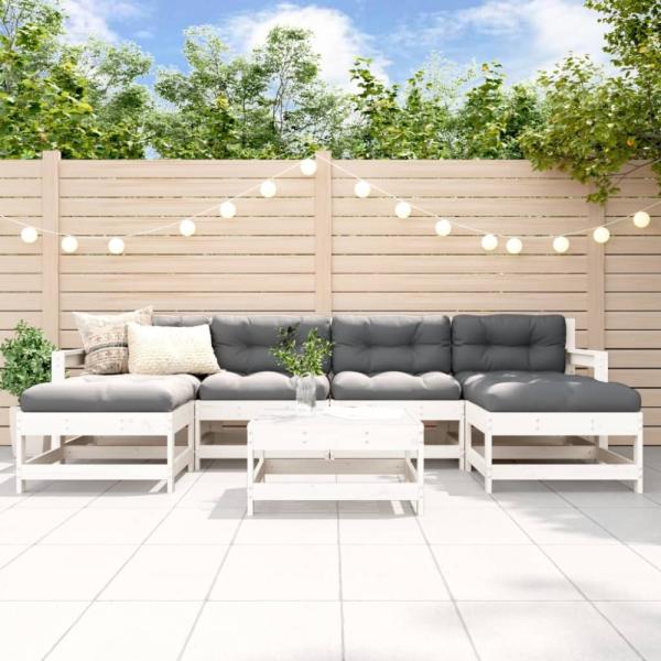 vidaXL 7-tlg. Garten-Lounge-Set mit Kissen Weiß Massivholz 3185942