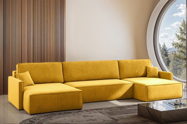 Wohnlandschaft mit Schlaffunktion Sofa LOUIS Stoff Salvador Honiggelb