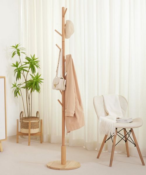 Yorbay Garderobenständer aus Buche Massivholz, Kleiderständer Baumform mit 9 Haken, 38 x 179 cm, Verstellbar Garderobenständer für Jacken, Hüte, Taschen, Natural
