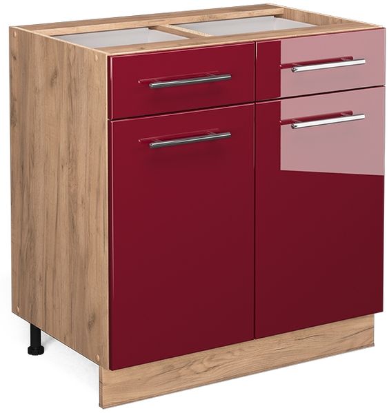 Küchenunterschrank Fame-Line Bordeaux Hochglanz 80 cm ohne Arbeitsplatte Vicco