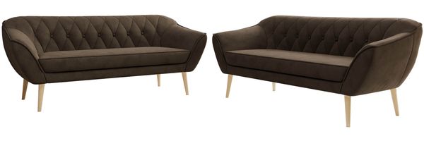 Wohnzimmerset Möbelset PIRS 3-3, Armlehnen, Wellenfederung, Buche Füße, Dreisitzer Sofa, Polstermöbel Set - Hellgrau Velvet Bild 6