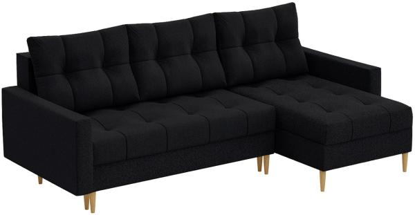 MEBLINI Schlafcouch mit Bettkasten - SCANDO - 220x140x75cm - Schwarz Stoff - Kleines Ecksofa mit Schlaffunktion - Sofa mit Relaxfunktion und Kissen - Kleine Couch L-Form - Eckcouch