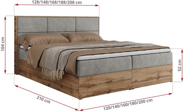 Boxspringbett mit Kopfteil und Topper, Polsterbett - ALBERO 2 - 140 x 200 cm - Hellgrau Stoff - H4 Bild 6