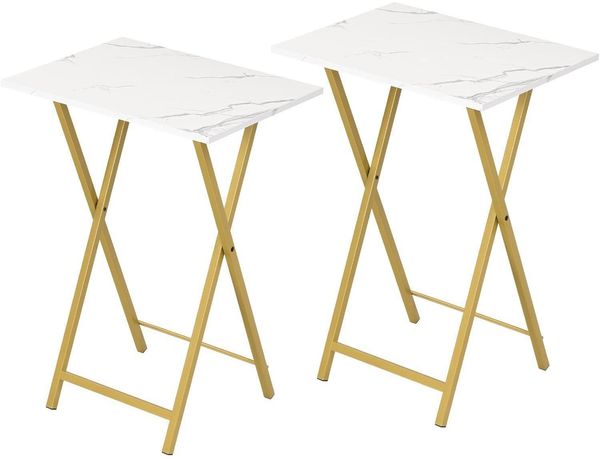 Beistelltisch Klappbar 2er Set Marmor Gold Industriestil Snack TV Tray