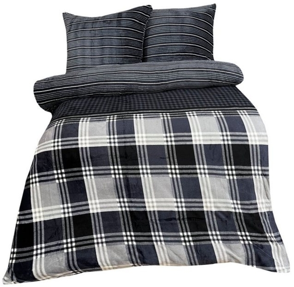 One Home Bettwäsche Winter Cashmere Touch, Fleece, 3 teilig, flauschig warmes Teddy Plüsch, kariert Doppelbett Bild 4