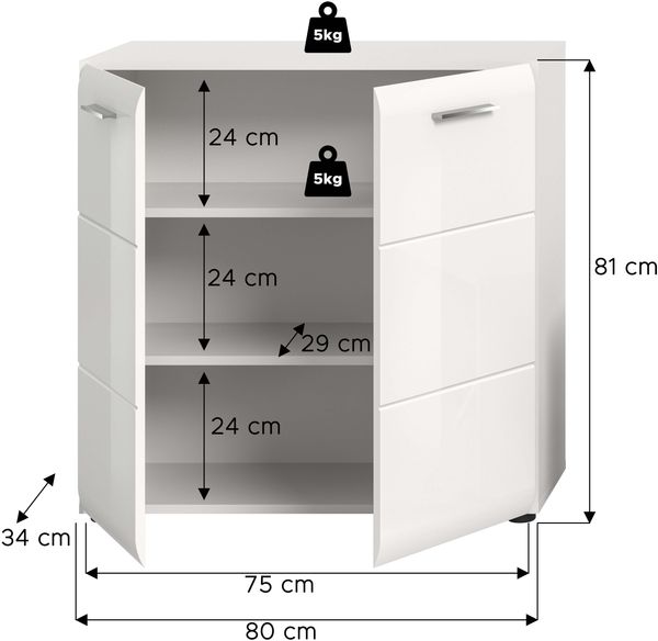 Kommode (B/H/T: 80x81x34 cm) in weiß hochglanz tiefzieh Bild 4