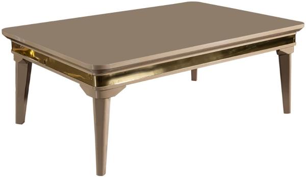 Casa Padrino Luxus Art Deco Couchtisch Beige / Gold 120 x 80 x H. 45 cm - Massivholz Wohnzimmertisch - Art Deco Wohnzimmer Möbel