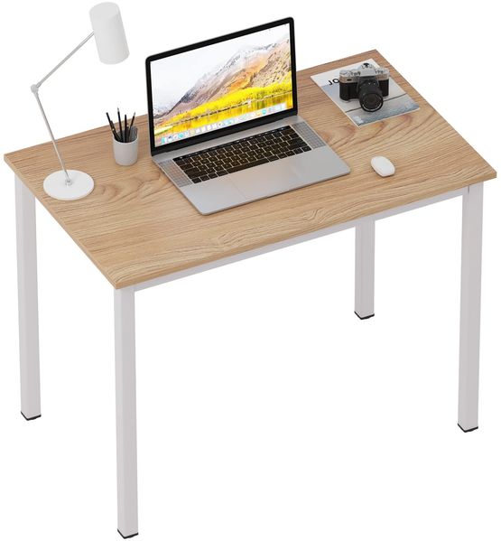 sogesfurniture Schreibtisch, Computertisch 100x60 cm, Büromöbel PC Tisch, Arbeitstisch Esstisch aus Holz und Metall, fürs Büro, Arbeitszimmer, einfache Montage, Teak und Weiß