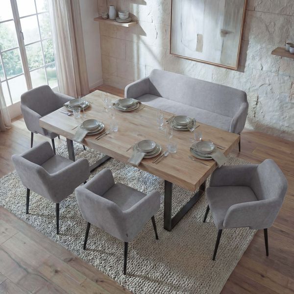 Esszimmer-Set HWC-L13, 4er-Set Stuhl+Sitzbank Esszimmergruppe Sitzgruppe Esszimmergarnitur, Stoff/Textil ~ grau