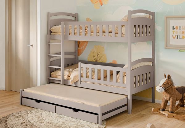 Kids Collective Etagenbett Hochbett Stockbett Kinderbett 90x200 cm mit Ausziehbett und Schubladen, Umbaubar zu 3 Einzelbetten mit Lattenrosten & Rausfallschutz, Kaschmir