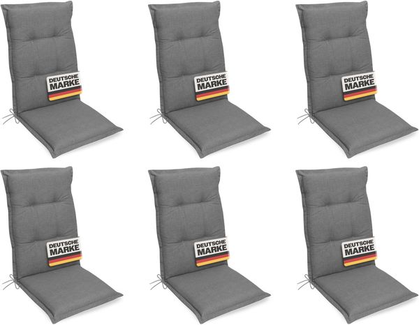 Gardissimo 6x PREMIUM Hochlehner Gartenstuhl Auflagen 120x50x8cm grau