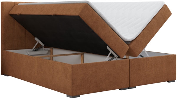 Boxspringbett, Matratze und Topper, zwei Bettkästen - LOPE - 140x200cm - Orange Stoff - H3 Bild 4