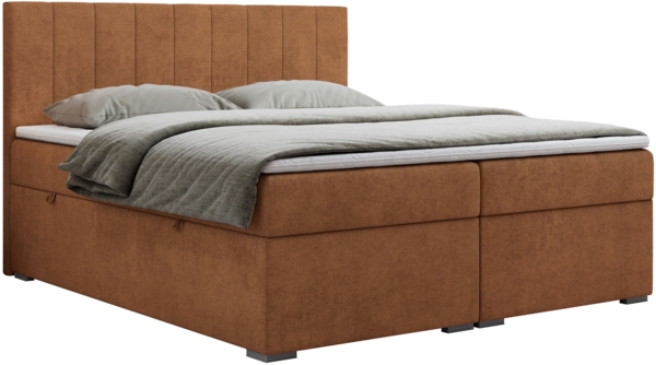 Boxspringbett, Matratze und Topper, zwei Bettkästen - LOPE - 140x200cm - Orange Stoff - H3 Bild 3