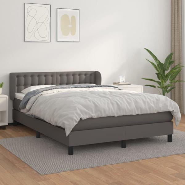 vidaXL Boxspringbett mit Matratze Grau 140x190 cm Kunstleder 3127311