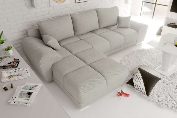 99rooms Antalya Ecksofa Cordstoff POSO Greige Links mit Schlaffunktion
