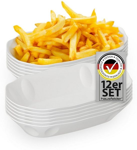 Hausfelder Snackschale Pommesschale 12er Set, Kunststoff, Currywurstschale, Snacj Schale, Kunststoff, (12-tlg), Mehrweg-Schale, mikrowellengeeignet, spülmaschinengeeignet