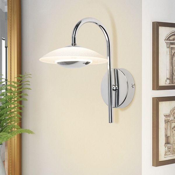 ZMH LED Wandlampe Innen Wandleuchte - Schlafzimmerlampe Modern Design Flurlampe 3000K Warmweiß Wandbeleuchtung Chrom Glas Metall Rund Schlafzimmer Beleuchtung für Flur Treppenhaus Wohnzimmer Hotel