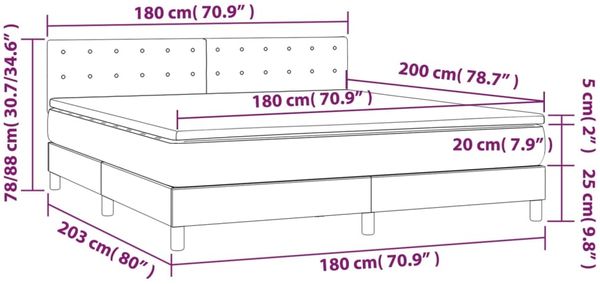 vidaXL Boxspringbett mit Matratze Schwarz 180x200 cm Stoff 3140395 Bild 7