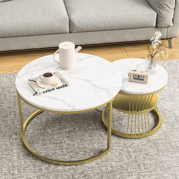 Simurq Couchtisch rund 2er-Satztisch Beistelltisch stapelbarer Sofatisch (2er-Set), 70x45 cm+45x40 cm, rund