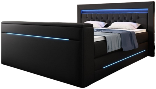 Boxspringbett Merkur mit TV Lift und RGB 160x200 Schwarz H4 (100kg+)