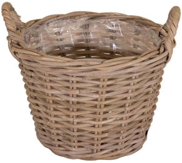 Spetebo Blumentopf Weide Pflanzkorb natur mit Folie 40 cm - Holz Blumenkorb mit Henkel (Packung, 1 St, 1x Pflanzkorb), mit Pflanzfolie und Tragehenkeln