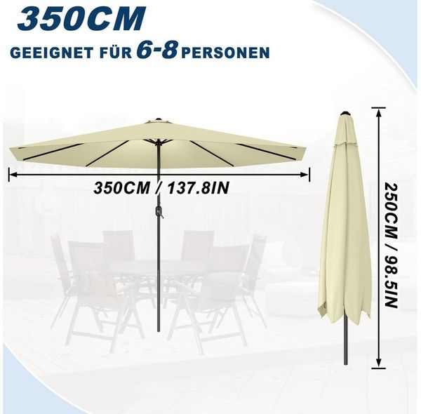 FIVMEN Sonnenschirm Gartenschirm mit Kurbel Terrassenschirm UV Schutz, Marktschirm aus Alu, Terrassenschirm für Balkon Garten