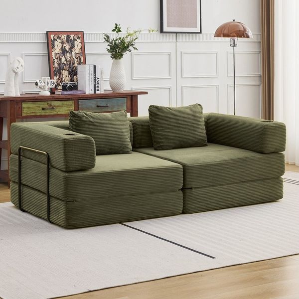 Leawin Sofa Sofas Wohnzimmer, Schlafsofa aus Cord mit Bettfunktion, Faltbares Bodensofa mit Liegefunktion für kleine Räume
