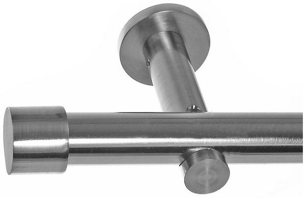 BASIT Gardinenstange Edelstahloptik 20mm mit Wandträgern 120 cm E30, Ø 20 mm, 1-läufig, verschraubt, Metall, H31 120 cm E30 Kappe