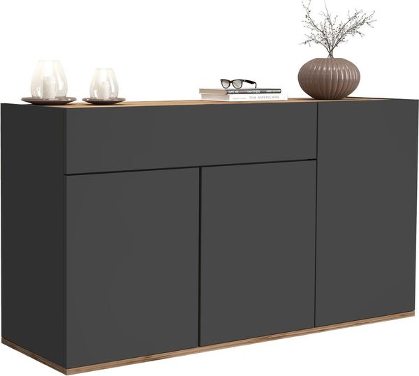 OTTO home Sideboard Garda, Kommode, Schrank, 3 Türen, 1 Schublade, Made in Italy, 3 Türen, 1 Schublade, grifflos Breite 120,1 cm, anthrazit/eiche matt