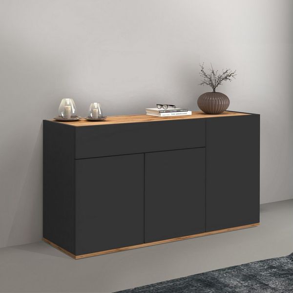 OTTO home Sideboard Garda, Kommode, Schrank, 3 Türen, 1 Schublade, Made in Italy, 3 Türen, 1 Schublade, grifflos Breite 120,1 cm, anthrazit/eiche matt