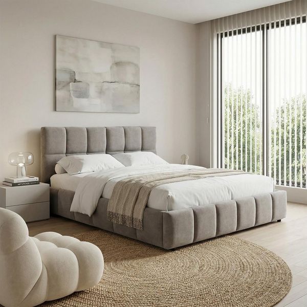 IDIMEX Polsterbett EMILIA, Bett 180x200 cm mit Lattenrost und gepolsterter Steppung Grau