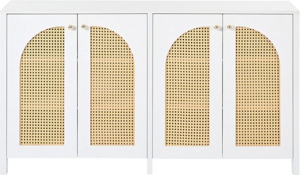 Flieks Sideboard (1 St, 145x40x80 cm), Anrichte mit 4 Rattantür Wohnzimmerschrank Kommode Weiß