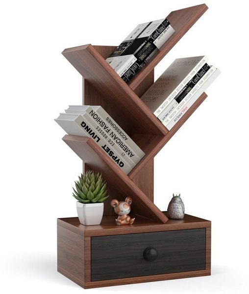 COSTWAY Bücherregal, stehend, in Baumform, mit Schublade, Holz, 30x17,5x60cm