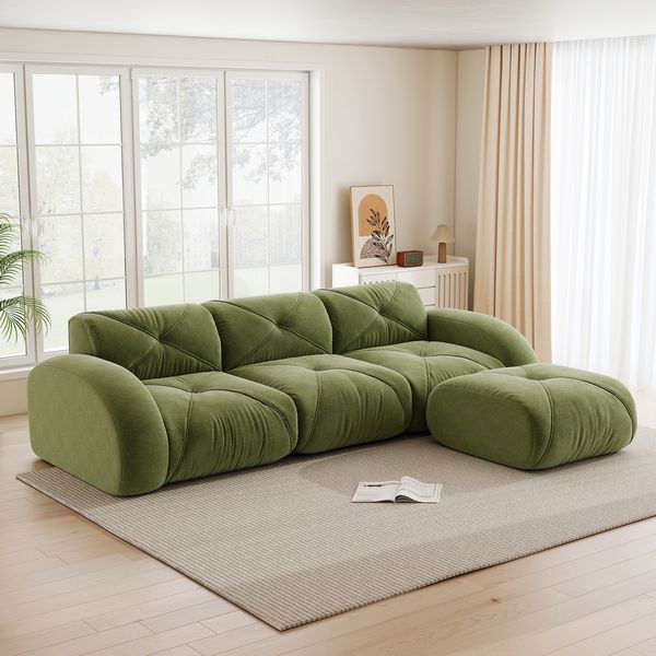 Sofa modular Grün aus Chenille, rahmenlos mit flexiblem Lounge-Design,76x281x171 cm
