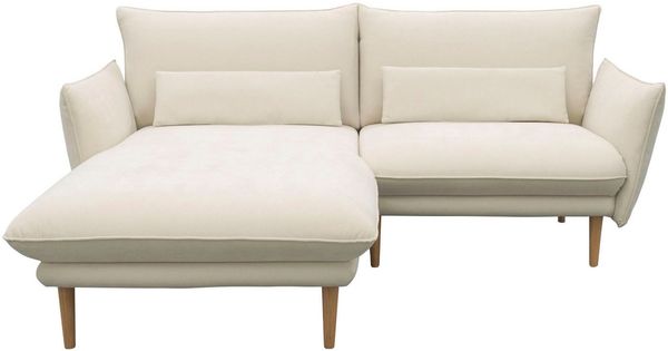 DOMO collection Ecksofa Leuven kompakte Stellmaße, Breite 200 cm, schmale Armlehnen, L-Form, angenehm feste Polsterung, bodenfrei, 19 cm hohe Holzfüße