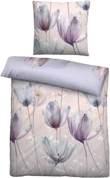 biberna Baumwoll-Satin Bettwäsche 0614508 TULPE, flieder, 1x 155x220 cm + 1x 80x80 cm