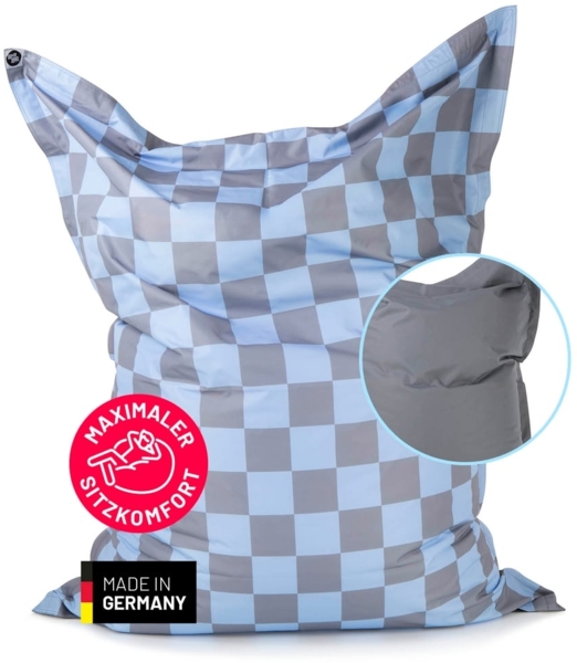 Lumaland 'Karo' Sitzsack XXL für Outdoor & Indoor, Polyester, Blau/Grau, 380 l