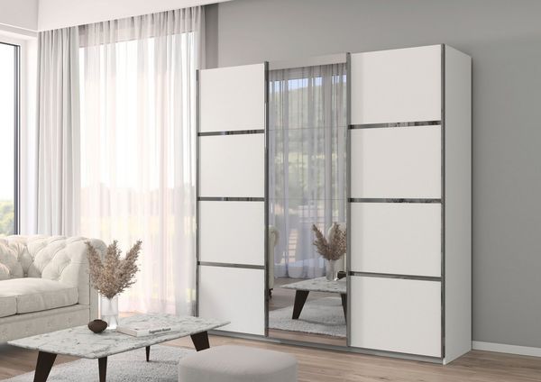 rauch Kleiderschrank Schwebetürenschrank OTTO´s Choice Garderobe Schrank TOP ANGEBOT Avola (3 verschiedene Ausstattungen BASIC/CLASSIC/PREMIUM (inkl. SOFT-CLOSE) mit eleganten Zierleisten in Chrom, Schwarz oder Weiß MADE IN GERMANY