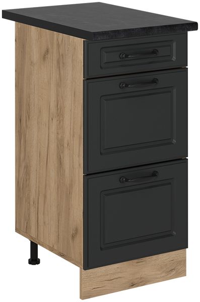 Küchenunterschrank R-Line Anthrazit Landhaus 40 cm mit Schubladen, AP Anthrazit Vicco