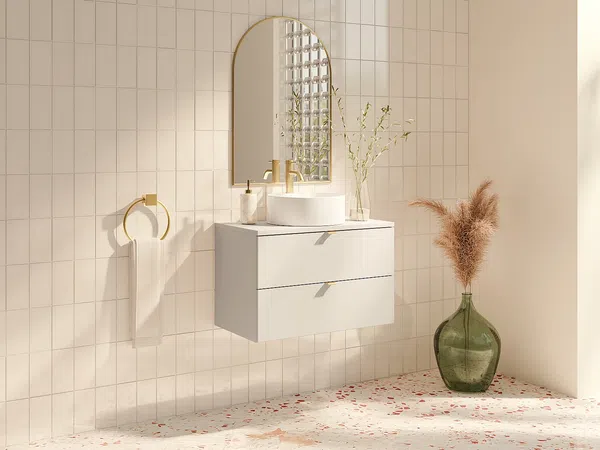 Vente-unique - LAVENA Waschbeckenmöbel Holz, Platte Beige - B 46 cm x H 50 cm x L 80 cm