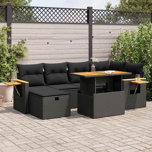 vidaXL 8-tlg. Garten-Sofagarnitur mit Kissen Schwarz Poly Rattan 3328133