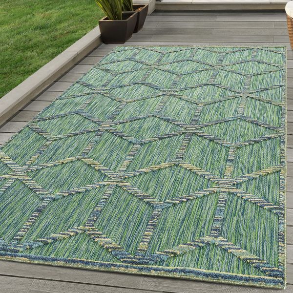 SIMPEX24 Outdoorteppich Skandinavisches Design, Läufer, Höhe: 10 mm, Outdoor Teppich Grün Skandinavisch Design für Küchen Balkon Terrasse