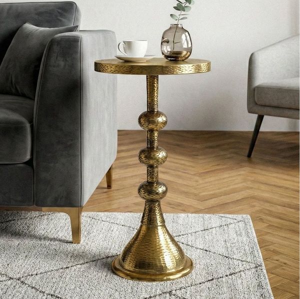 FINEBUY Beistelltisch SuVa76452 Aluminium Anstelltisch 30cm Dekotisch Wohnzimmertisch (Kompakte Größe mit Designcharakter), Elegante Optik in orientalischer Form