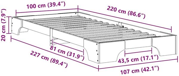 vidaXL Bettrahmen Weiß 100 x 220 cm Massives Kiefernholz 872918 Bild 9