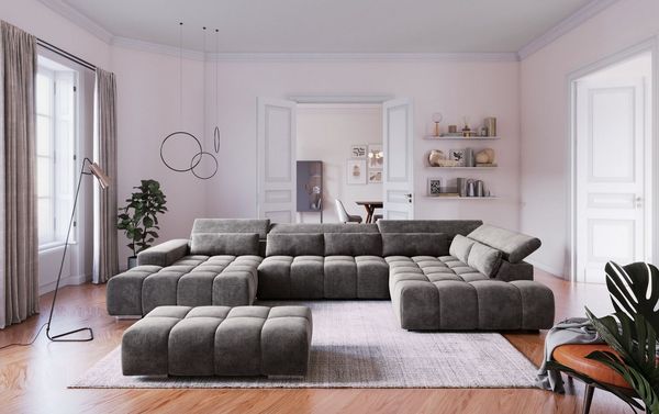 COTTA Wohnlandschaft Orion U-Form, B: 409 cm, mit Kopfteilverstellung & 6 Nierenkissen