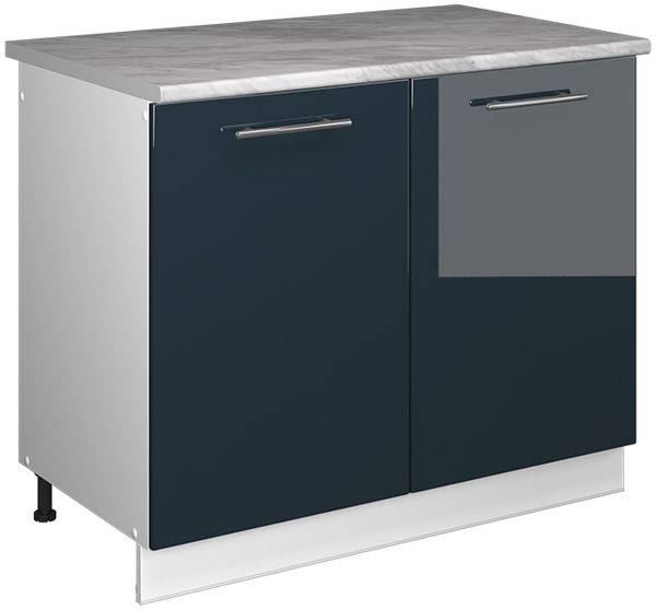 Spülenunterschrank Fame-Line Dunkelblau Hochglanz/Weiß 100 cm, AP Marmor Vicco