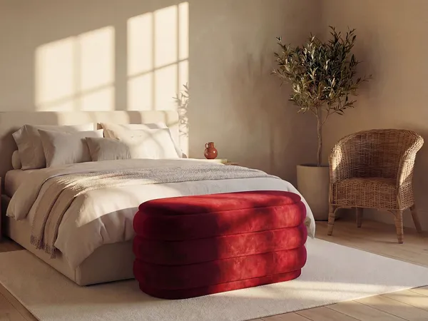Vente-unique - ECAMBI Sitzbank StoffSamt Rot - B 47 cm x H 49 cm x L 112 cm