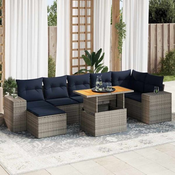 vidaXL 8-tlg. Garten-Sofagarnitur mit Kissen Grau Poly Rattan 3327407