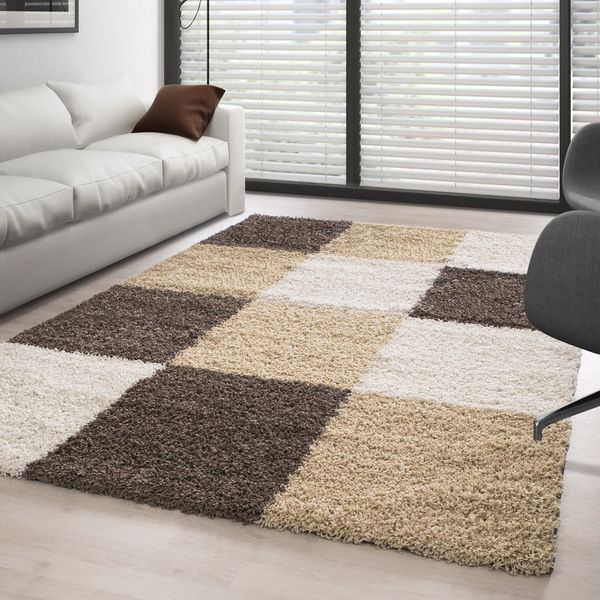 Carpettex Hochflor-Teppich Kariert Design, Läufer, Höhe: 30 mm, Teppich Wohnzimmer Kariert Design Modern verschidene farben und größen